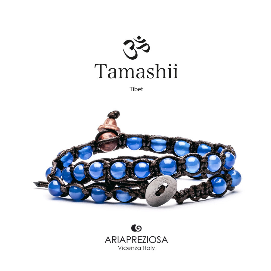 Bracciale Tamashii Lungo Agata Blu doppio giro - BHS900-196